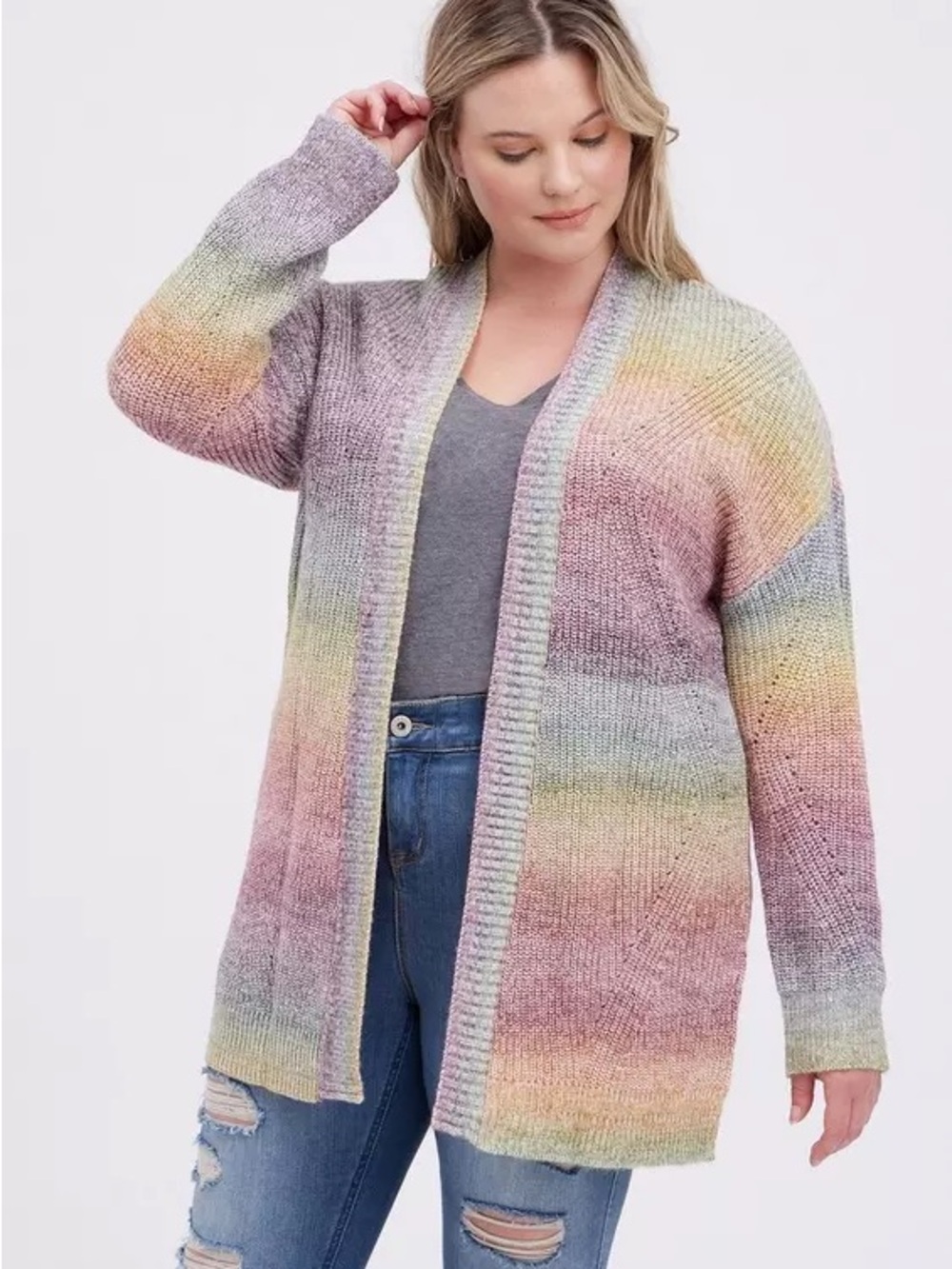 Torrid Size 00 Pastel Multicolor Open-Front Knit Cardigan